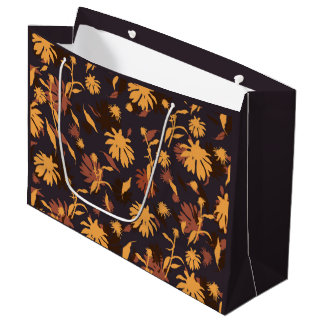 Modern Elegant Coneflowers Yellow Orange Dark Grey Large Gift Bag