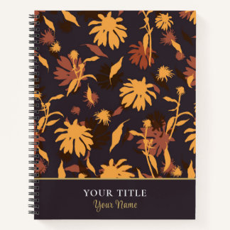 Modern Elegant Coneflowers Yellow Orange Dark Grey Notebook