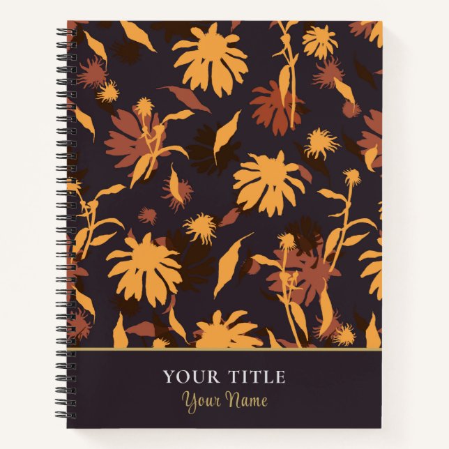 Modern Elegant Coneflowers Yellow Orange Dark Grey Notebook (Front)