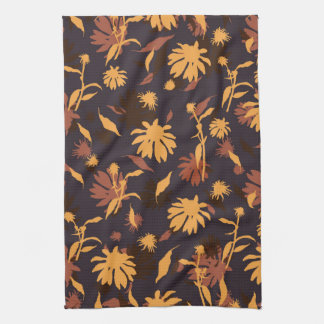 Modern Elegant Coneflowers Yellow Orange Dark Grey Tea Towel