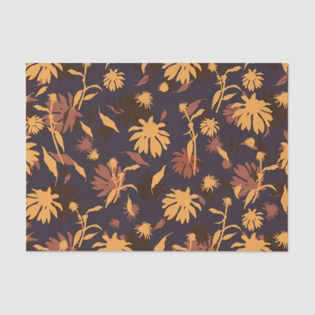 Modern Elegant Coneflowers Yellow Orange Dark Grey Tissue Paper (Front)