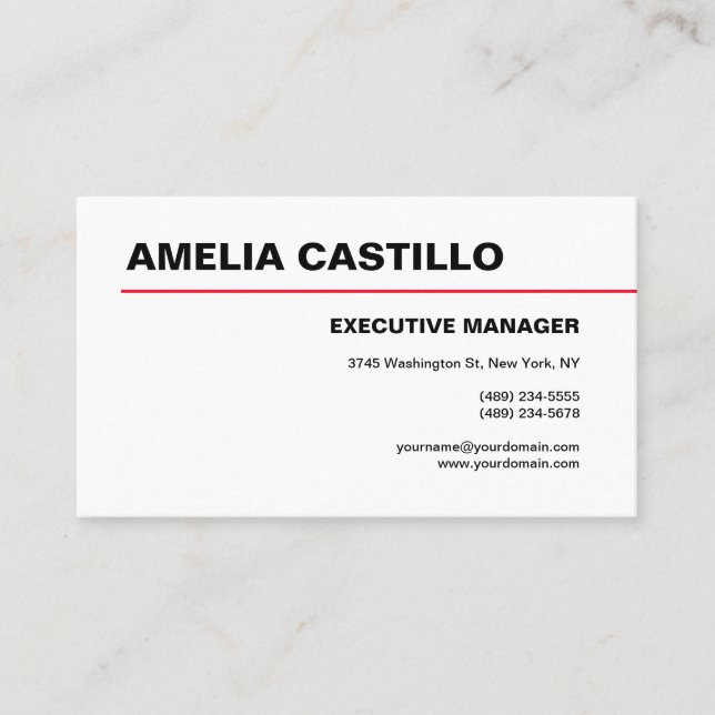 Modern Elegant Contemporary Plain Red White Business Card (Front)