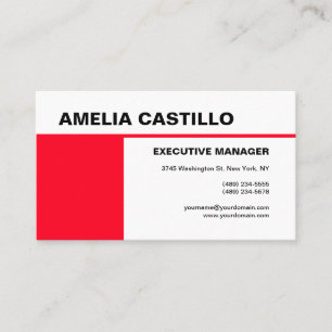 Modern Elegant Contemporary Plain Red White Business Card