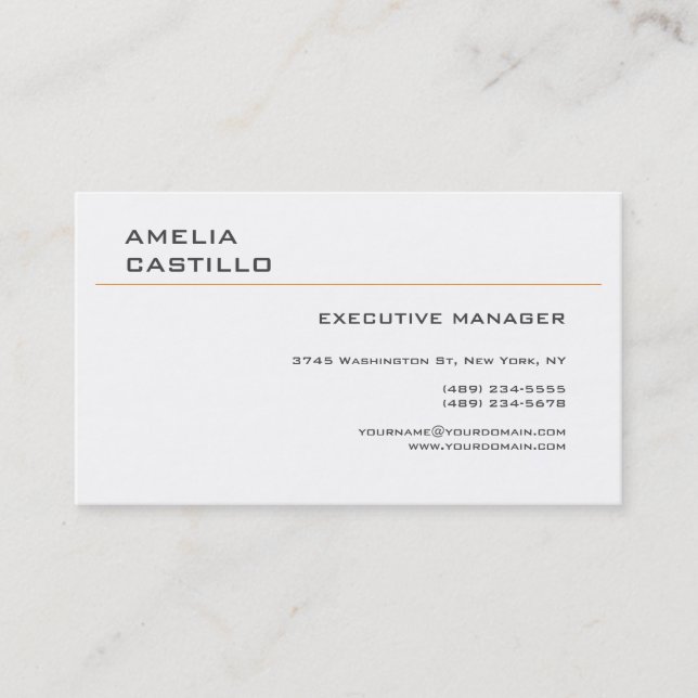 Modern Elegant Contemporary Plain White Business Card (Front)