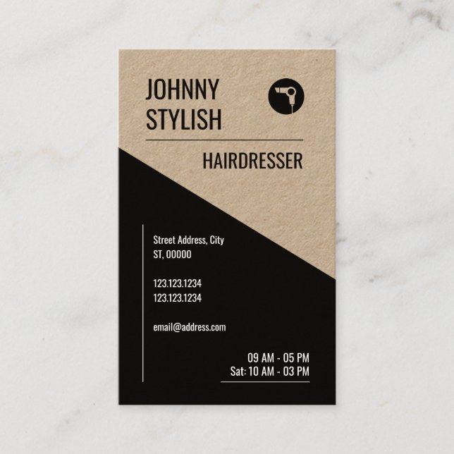 Modern elegant contrast duo tone kraft black business card (Front)