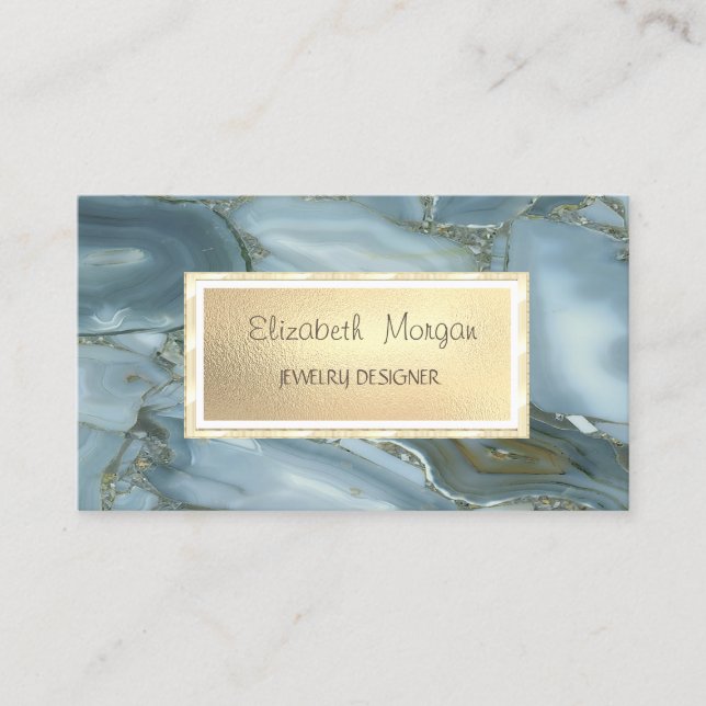 Modern Elegant Cool Marble, Frame Jewellery Design Business Card (Front)