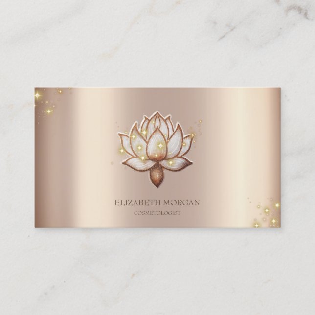 Modern Elegant Cool Sparkle Brown Lotus  Business Card (Front)