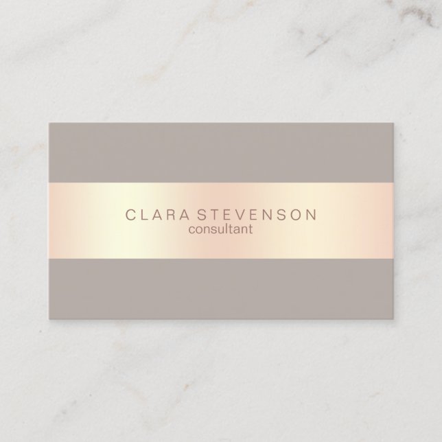 Modern elegant copper rose gold & grey consultant business card (Front)