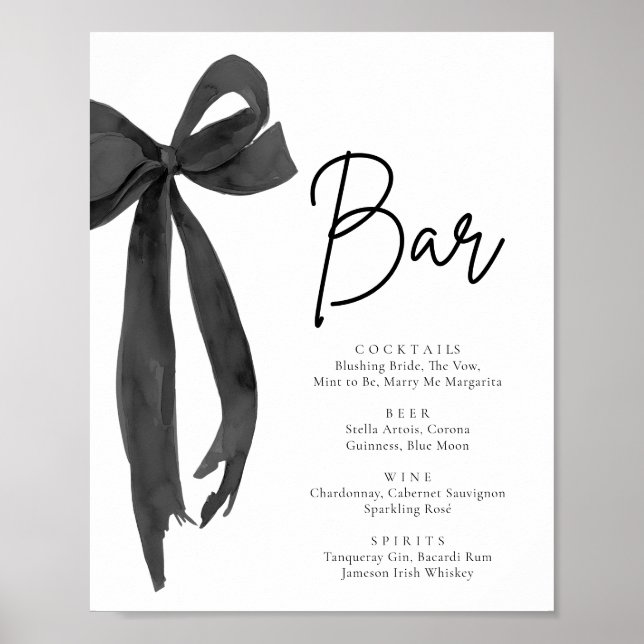 Modern Elegant Coquette Black Bow The Bar Sign (Front)