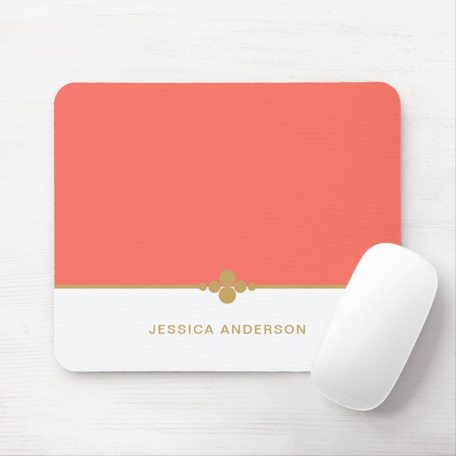Modern Elegant Coral Gold Name Mousepad (With Mouse)