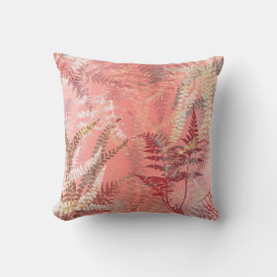 Modern Elegant Coral Pink Frond Cushion
