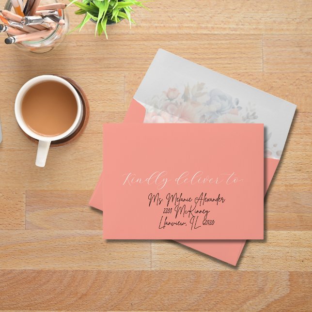 Modern Elegant Coral Pink Wedding Invitation Envelope (Creator Uploaded)