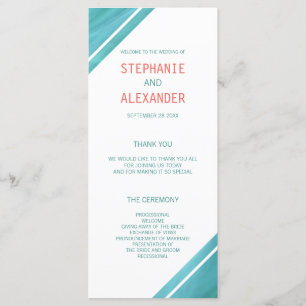 Modern Elegant Coral Teal Wedding Programme