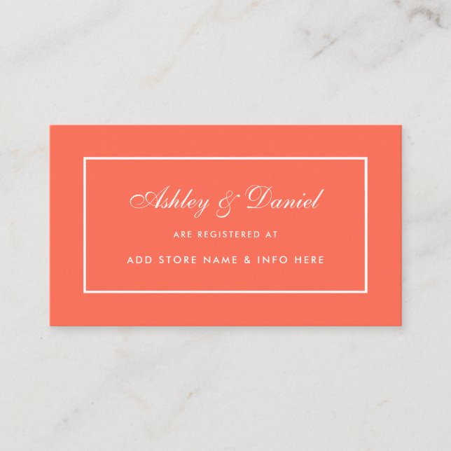Modern Elegant Coral Wedding Registry Insert Card (Front)