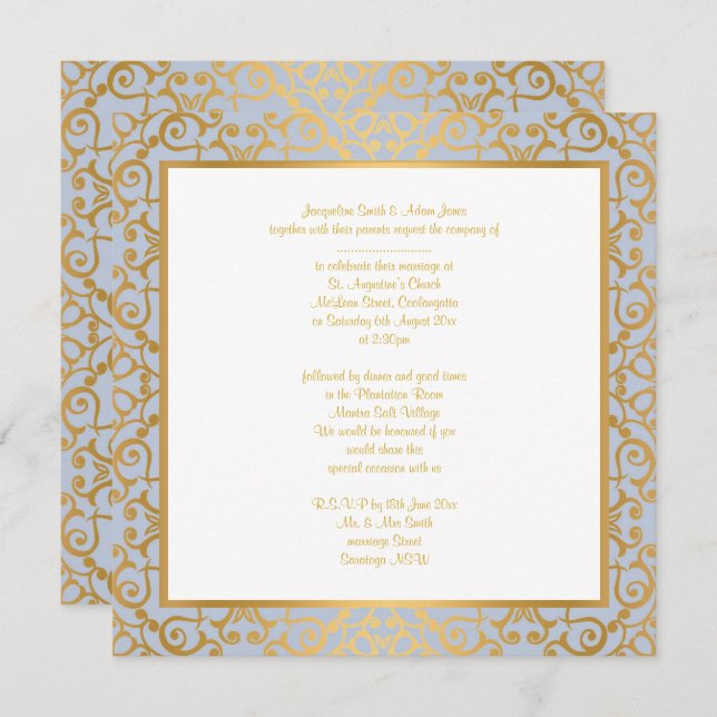 MODERN ELEGANT CORNFLOWER BLUE GOLD WEDDING INVITATION (Front/Back)