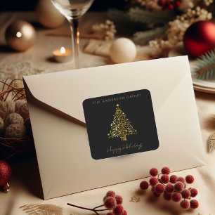 Modern Elegant Corporate Gold Christmas Holiday Square Sticker