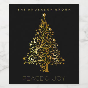 Modern Elegant Corporate Gold Peace Joy Holiday Wine Label
