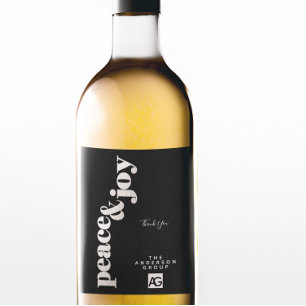 Modern Elegant Corporate Peace Joy Logo Thank You Wine Label
