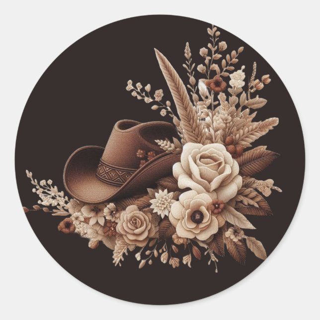 Modern Elegant Country Western- Floral  Classic Round Sticker (Front)
