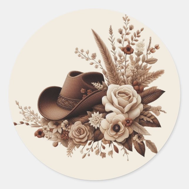 Modern Elegant Country Western- Floral  Classic Round Sticker (Front)