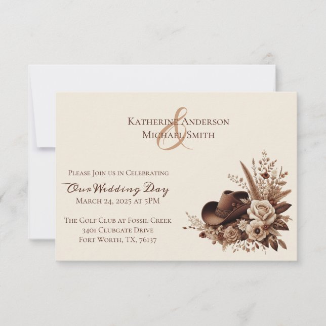 Modern Elegant Country Western- Floral  Invitation (Front)