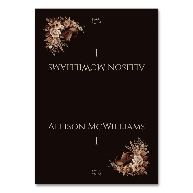 Modern Elegant Country Western- Floral-Pork icon Table Number (Front)