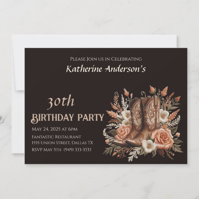 Modern Elegant Country Western- Flowers Invitation (Front)