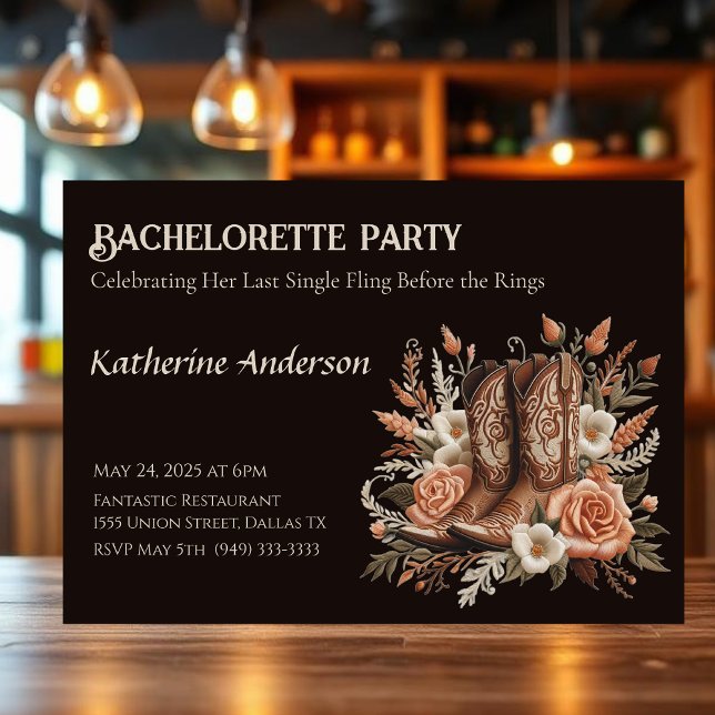 Modern Elegant Country Western- Flowers Invitation (Bachelorette Country Western- Flowers Invitation)