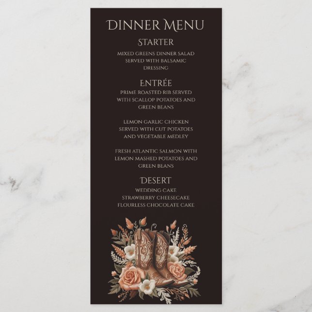 Modern Elegant Country Western- Flowers Menu (Front)