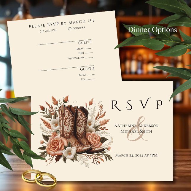 Modern Elegant Country Western- Flowers RSVP Card (Modern Elegant Country Western- Flowers RSVP Card Cowboy boots)