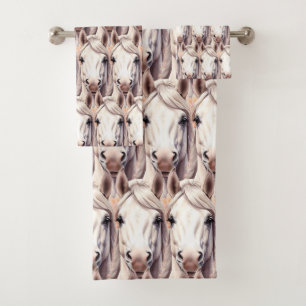 Modern, Elegant, Country White Horses Bath Towel Set
