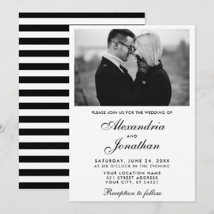 Modern Elegant Couple Photo Wedding BxW Striped Invitation