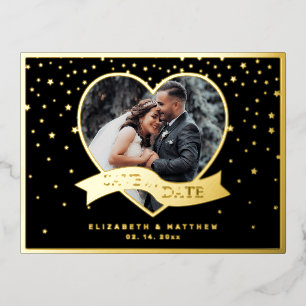Modern Elegant Couple Photo Wedding Save The Date Foil Invitation Postcard