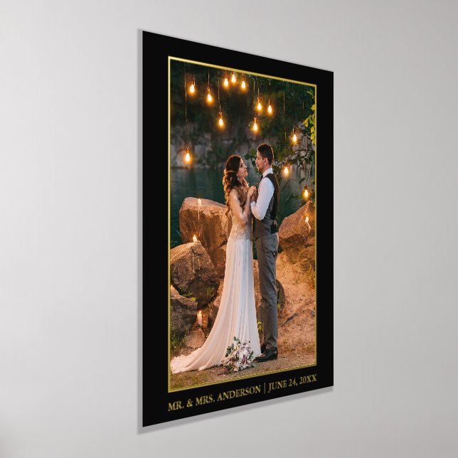 Modern Elegant Couple Wedding Photo Black and Gold Foil Prints (Laydown)