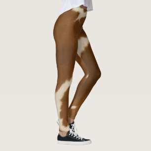 Modern Elegant Cow Faux Leather Collection Leggings