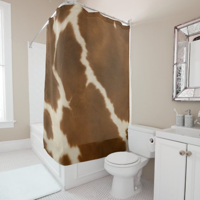 Modern Elegant Cow Faux Leather Collection Shower Curtain (In Situ)
