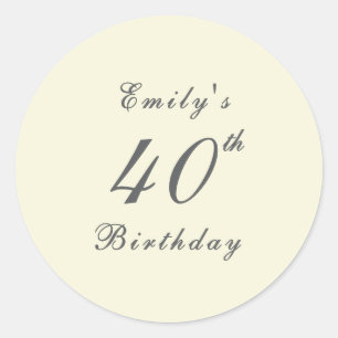 Modern Elegant Cream 40th Birthday Party Classic Round Sticker