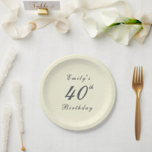 Modern Elegant Cream 40th Birthday Party Paper Plate