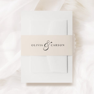 Modern Elegant Cream Black Custom Monogram Wedding Invitation Belly Band