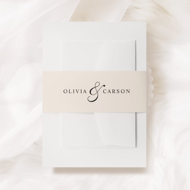 Modern Elegant Cream Black Custom Monogram Wedding Invitation Belly Band (Creator Uploaded)