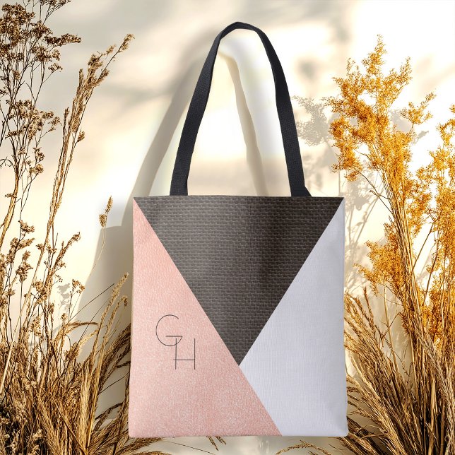 Modern Elegant Cream Leather Initials Tote Bag (Creator Uploaded)
