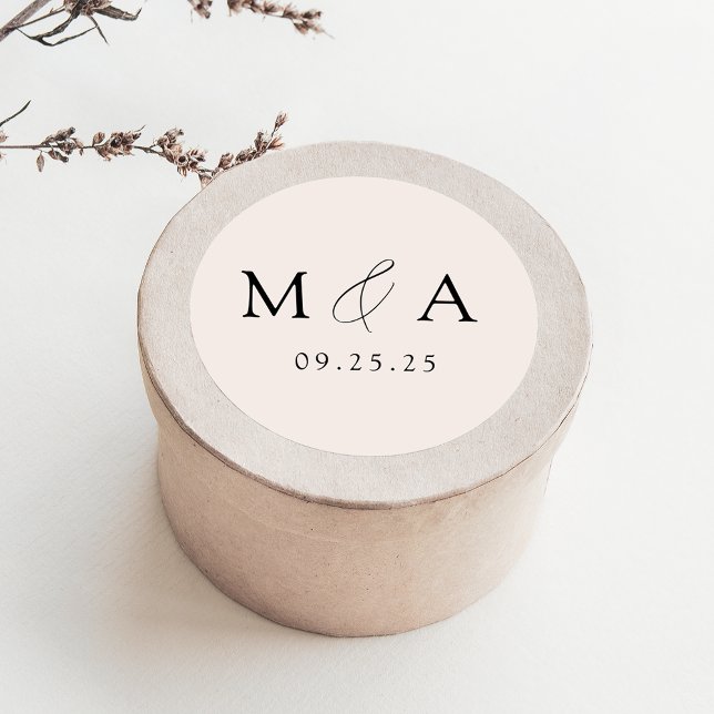 Modern Elegant Cream Monogram Wedding Classic Round Sticker (Creator Uploaded)