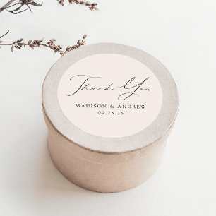 Modern Elegant Cream Wedding Thank You Classic Round Sticker