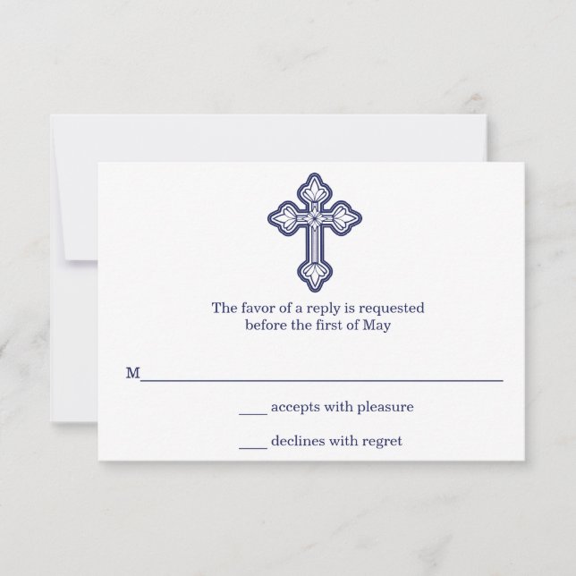 Modern Elegant Cross First Communion RSVP Card (Front)