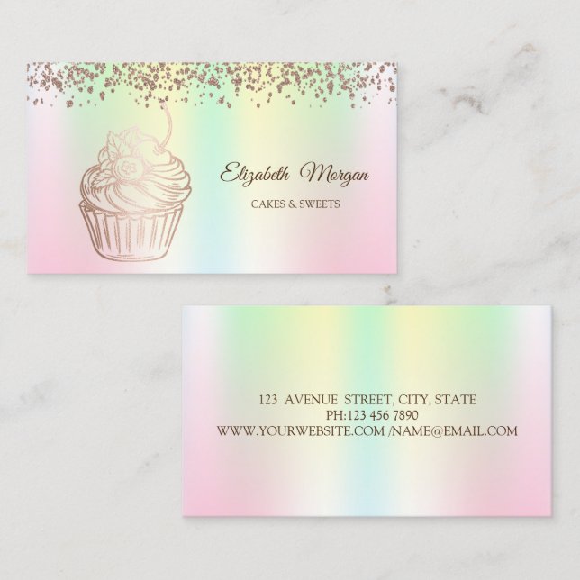 Modern Elegant Cupcake,Sweets,Bakery Holographic Business Card (Front/Back)