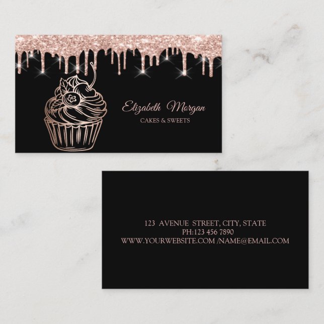 Modern Elegant Cupcake,Sweets,Drips,Bakery Business Card (Front/Back)