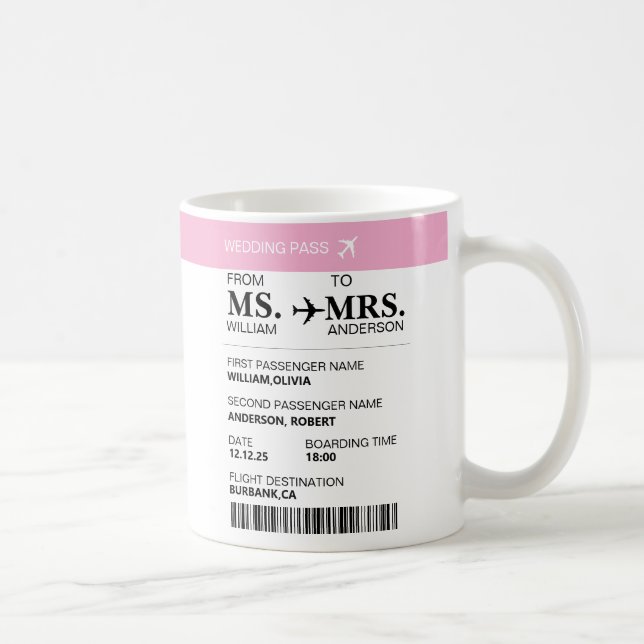 Modern Elegant Custom Bride To Be Boarding Pass Coffee Mug (Right)