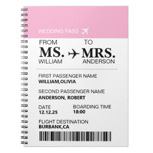 Modern Elegant Custom Bride To Be Boarding Pass Notebook