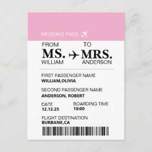 Modern Elegant Custom Bride To Be Boarding Pass Postcard