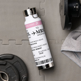 Modern Elegant Custom Bride To Be Boarding Pass  Water Bottle